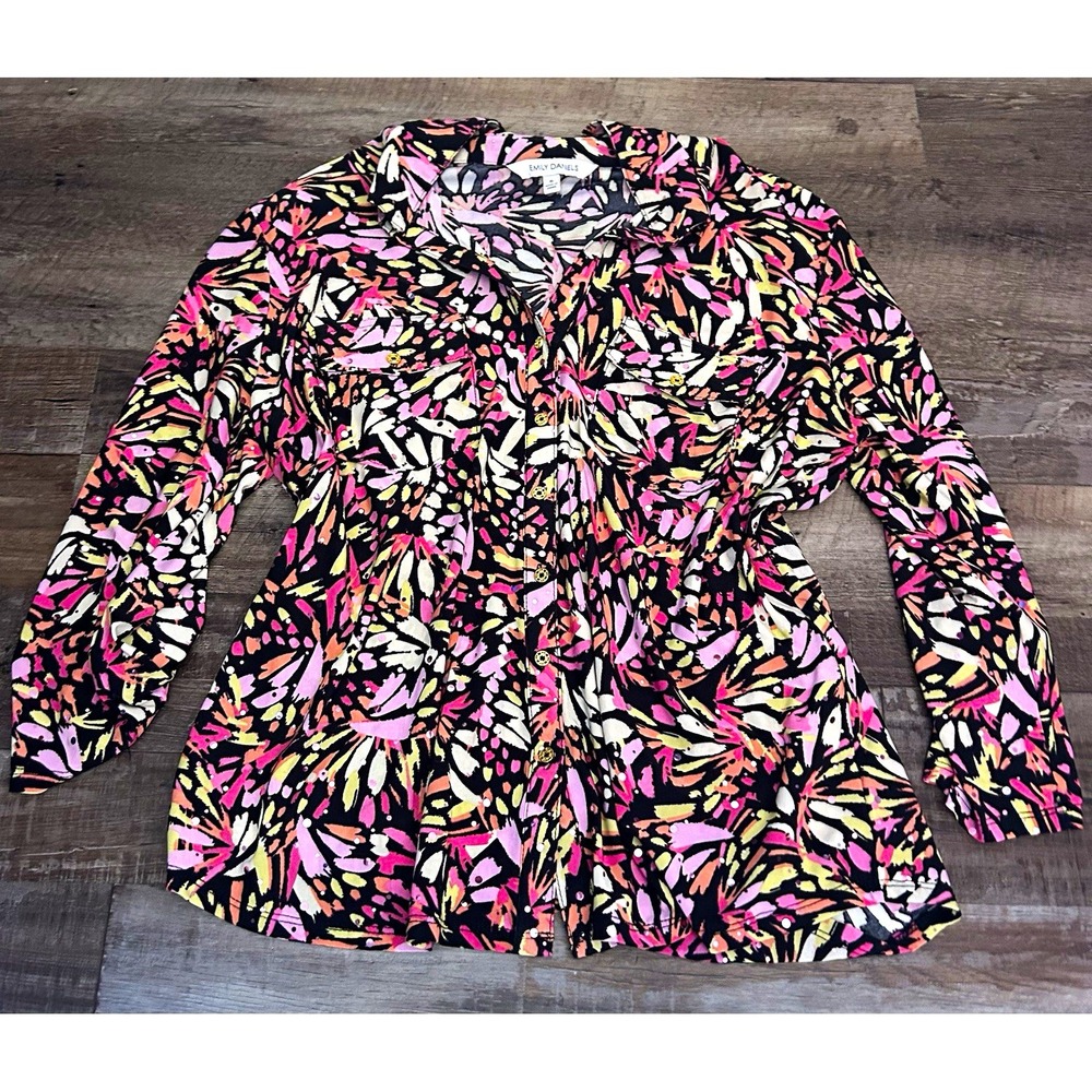 Emily Daniels Multicolor Floral Button-Front Collared Long Sleeve Blouse S